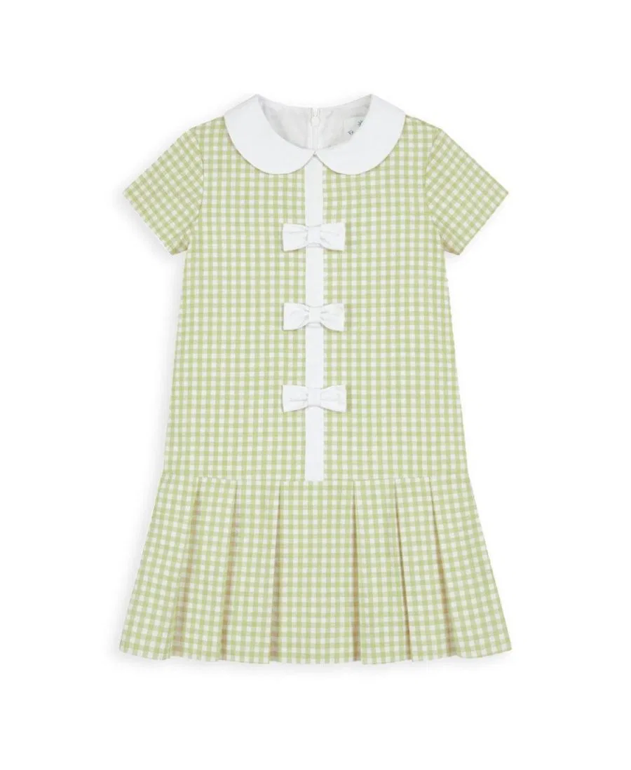 Платье с плиссированной юбкой и бантами Florence Eiseman, Sage & White Check