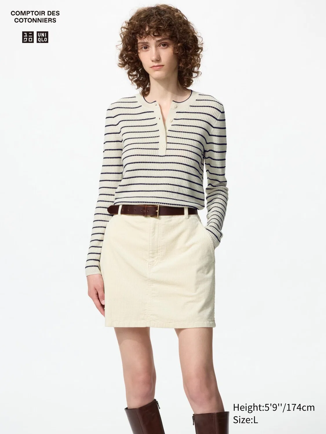 Юбка Uniqlo мини, вельветовая, натуральный