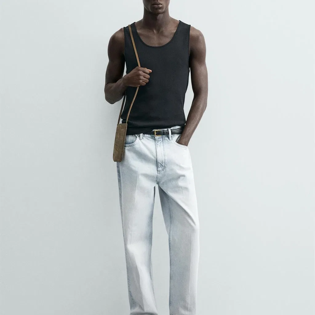 Мужская майка с круглым вырезом Black ZARA, Черный — фото 4