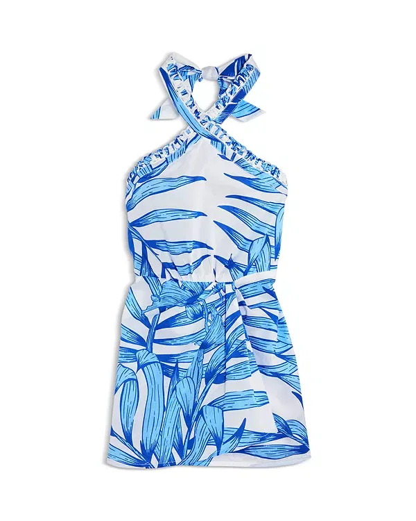 Детское платье для девочек с принтом Palm Leaf Print Poupette St. Barth, Blue Palm Leaf 3Pf