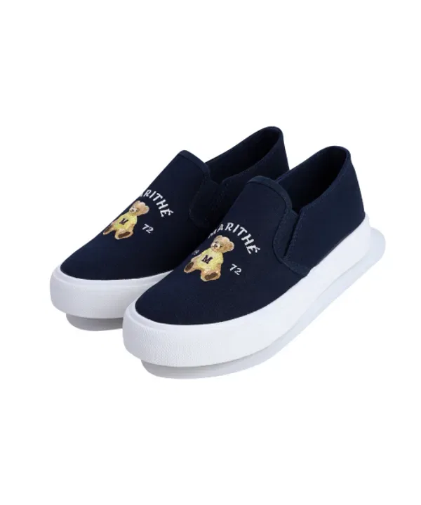 Кеды Slip-on с медвежонком, бежевые, Marithé Kids, navy