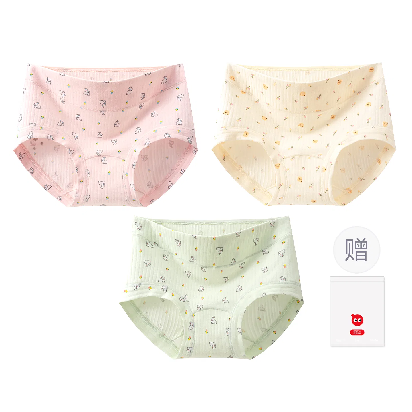 Детские боксеры для девочек с принтом 3 пары Red Bean, Yellow Bear Pink Rabbit Green Rabbit