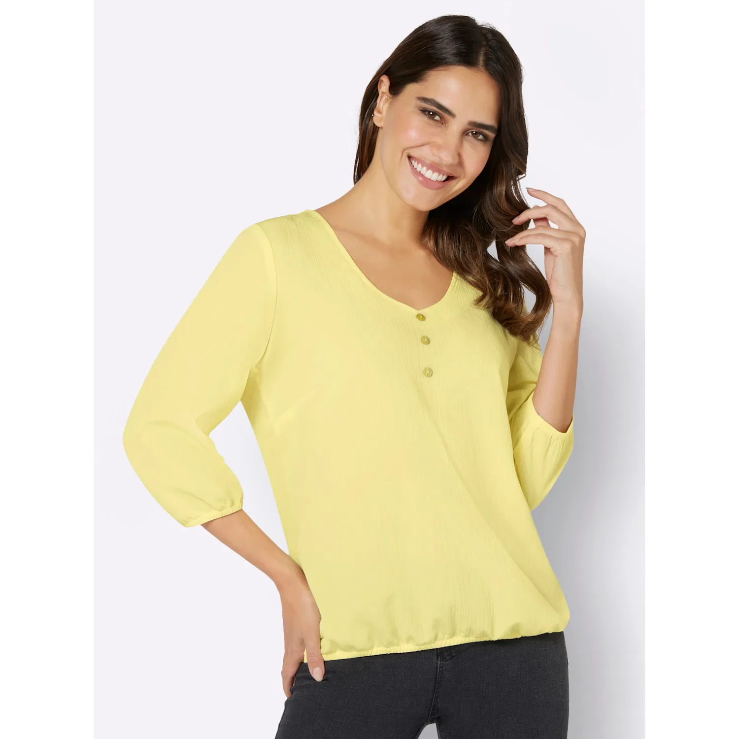 Женская блуза с V-образным вырезом Classic Basics, Yellow — фото 2