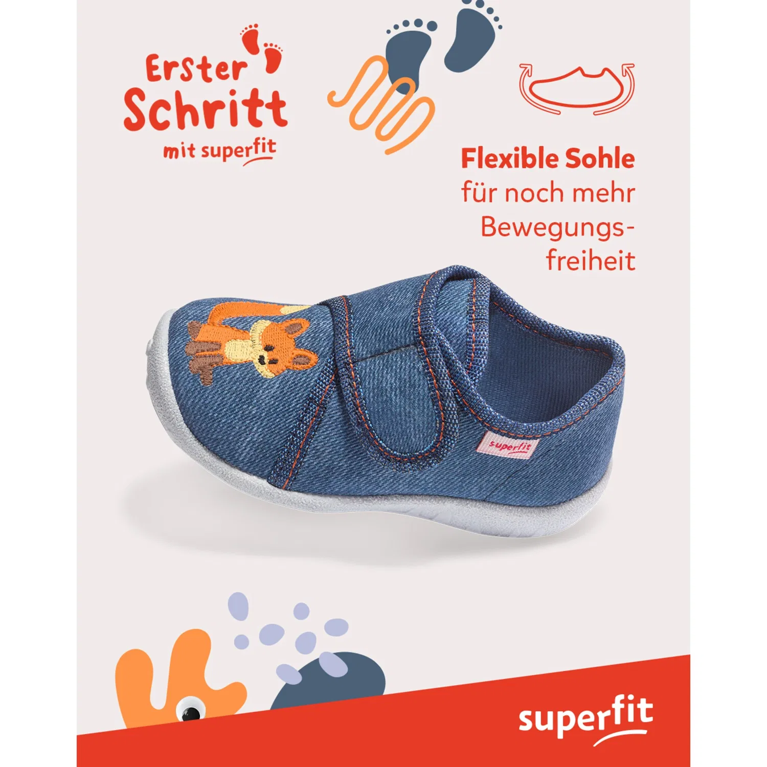 Детские домашние тапочки с мордочкой лисы Superfit, Jeansblau Fuchs — фото 3