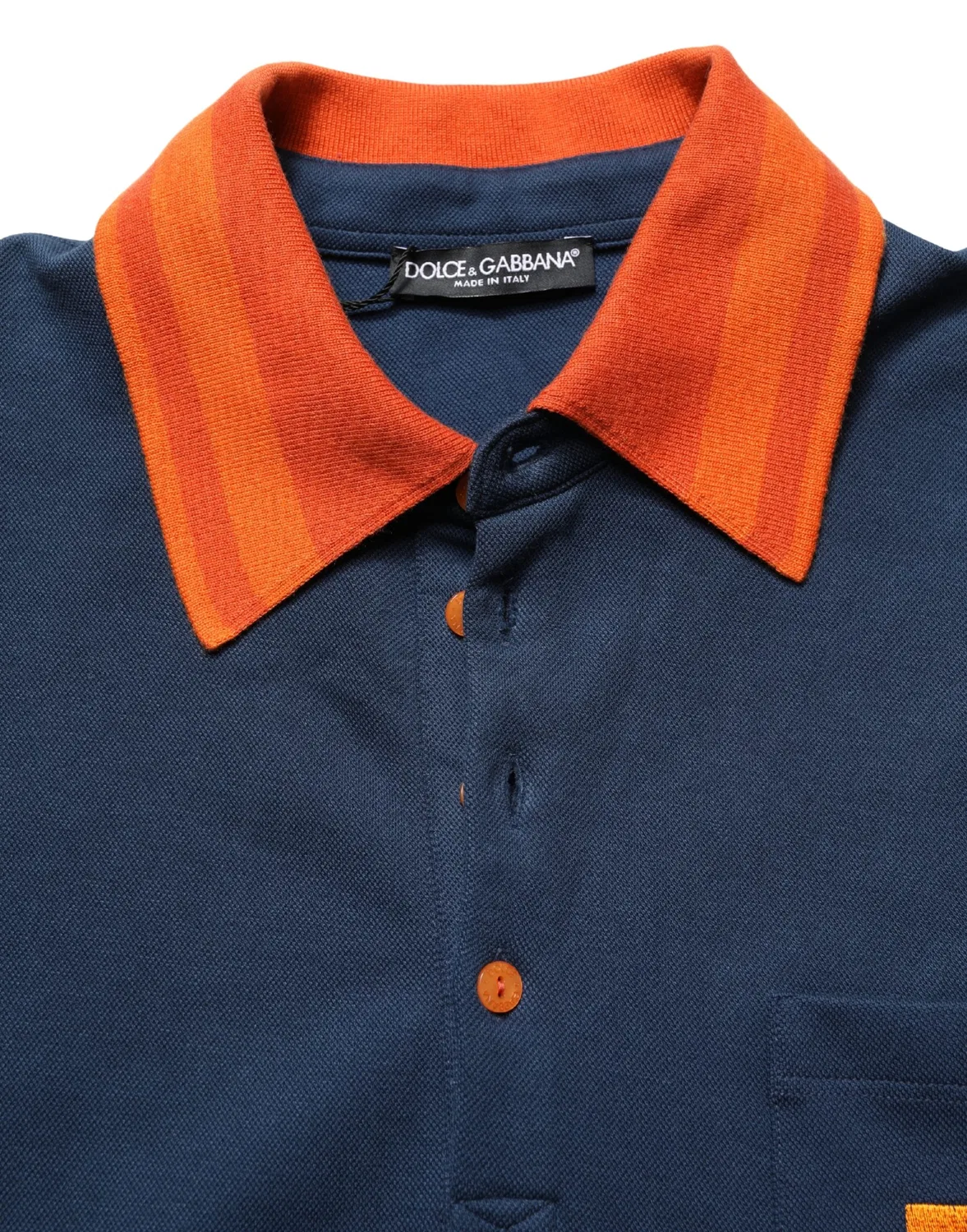 Мужское поло с коротким рукавом с оранжевым логотипом Dolce & Gabbana, Navy Blue — фото 2