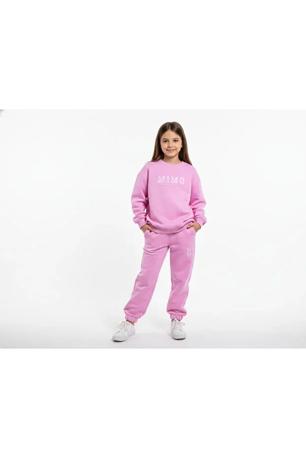 Детский комплект для девочек из футера с принтом Merve Nur Tekstil, Pink