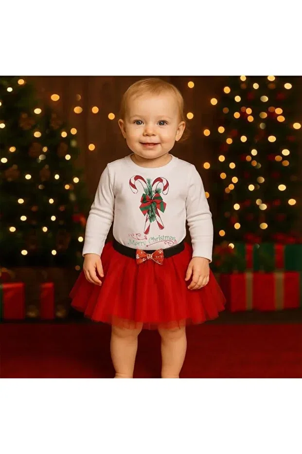 Детский комплект боди и юбки для девочек с рождественским принтом Gmg Baby, Red — фото 3