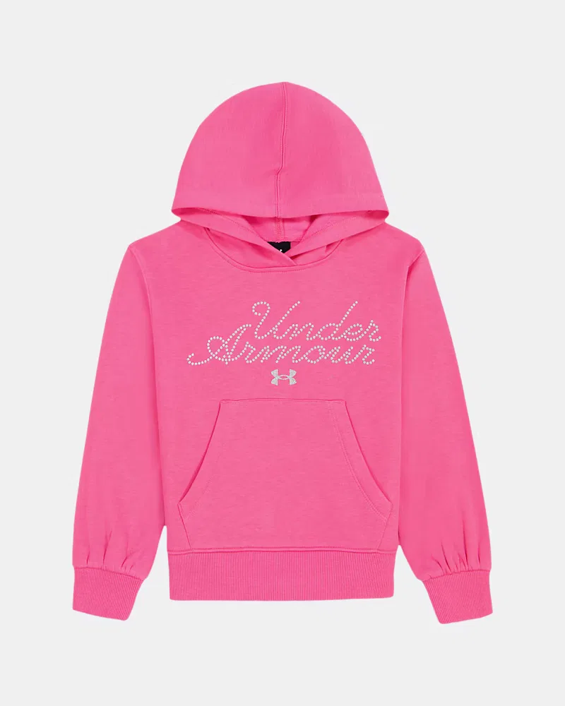 Детское худи для девочек из плотного флиса с начесанной изнанкой Rival Fleece Glitter Logo UnderArmour, Pink Frenzy/White