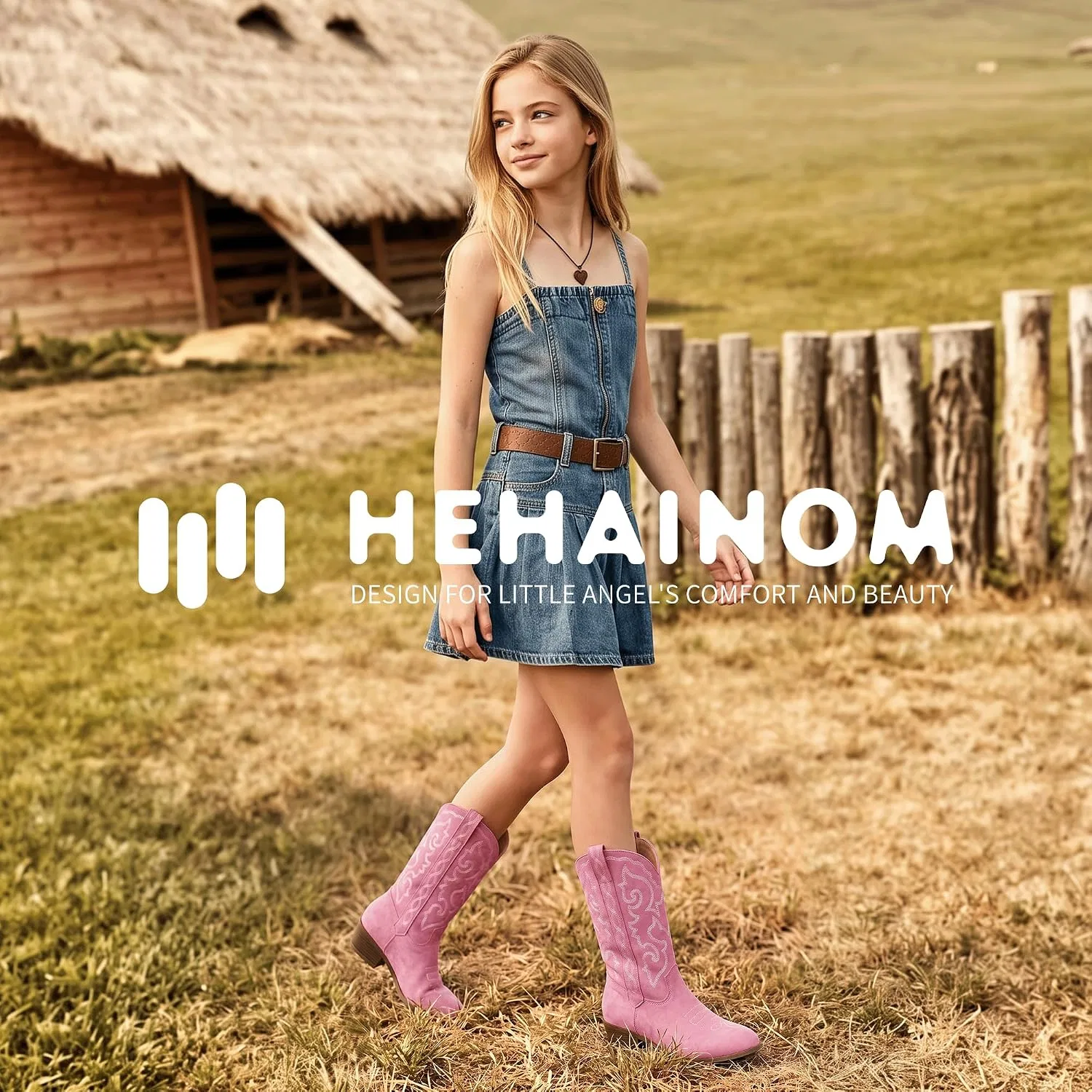 Детские сапоги для девочек с вышивкой Cowgirl Boots Hehainom, Fuchsia — фото 2
