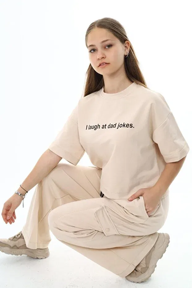 Детский спортивный комплект для девочек с принтом Oversize Jannock, Beige — фото 2