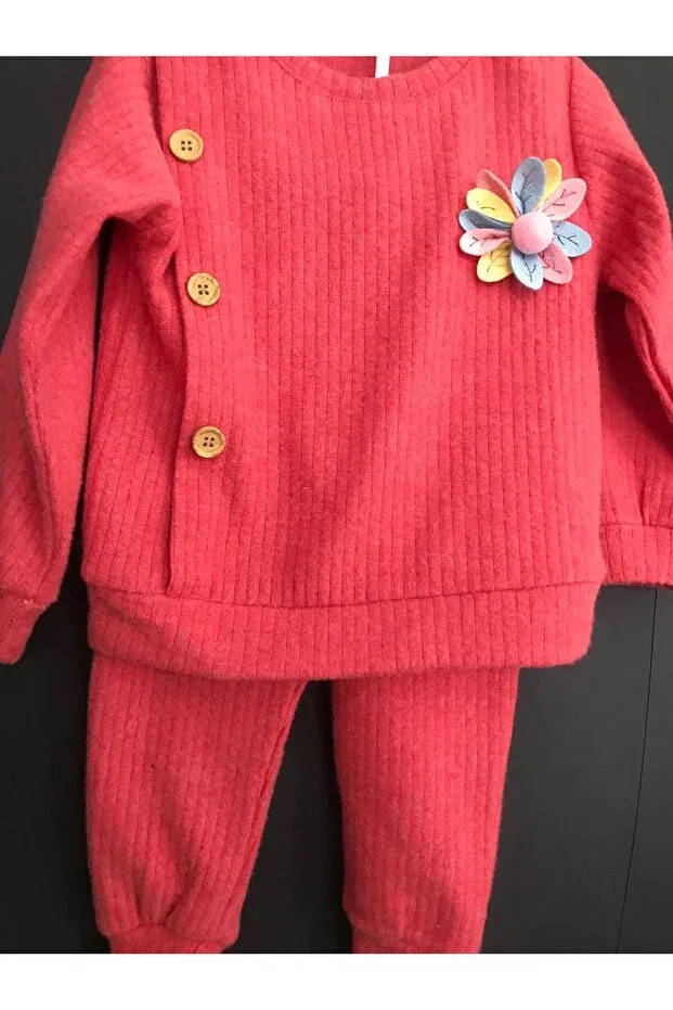Детский костюм для девочек с цветочным принтом Gülüce Butik, Puppy Mouth Pink — фото 2