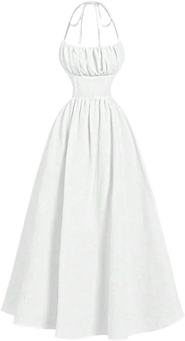 Женское летнее платье без спинки с бантом A-line, White