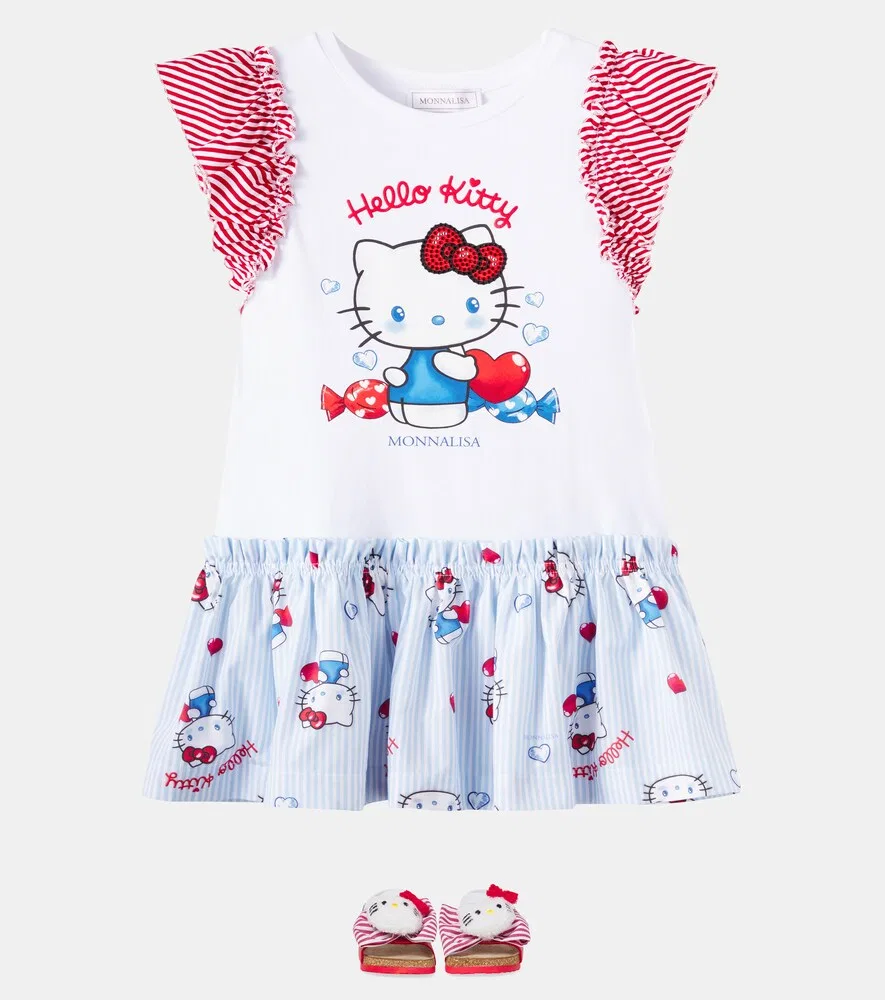 Платье из хлопкового трикотажа Hello Kitty Monnalisa, мультиколор — фото 2