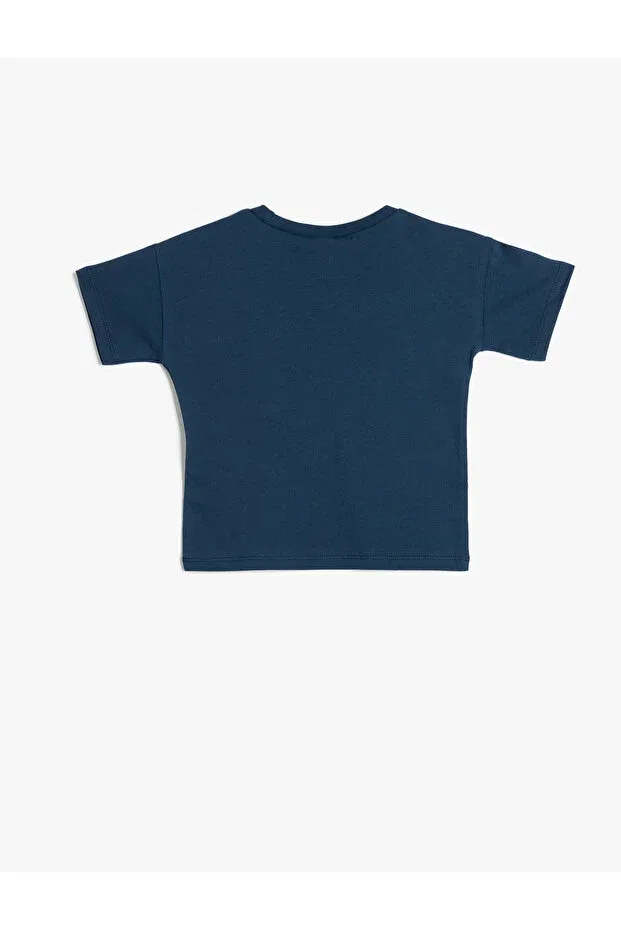 Детская футболка с принтом Slogan printed crew neck short sleeve cotton t-shirt Koton, Navy Blue — фото 2