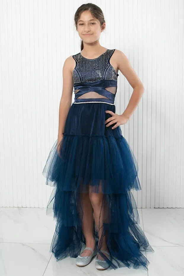 Детское вечернее платье для девочек с вышивкой Prom / Bridesmaid Denimini, Navy Blue — фото 4