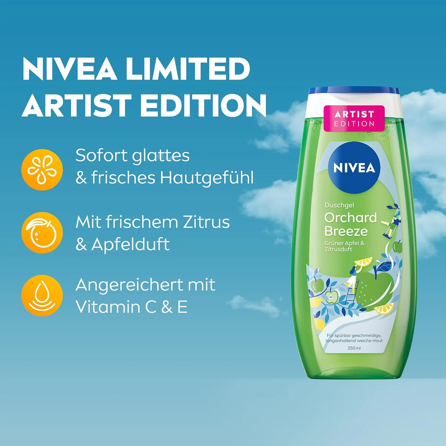 Гель для душа Shower Gel с ароматом яблока и цитрусовых, NIVEA, 250 мл — фото 3
