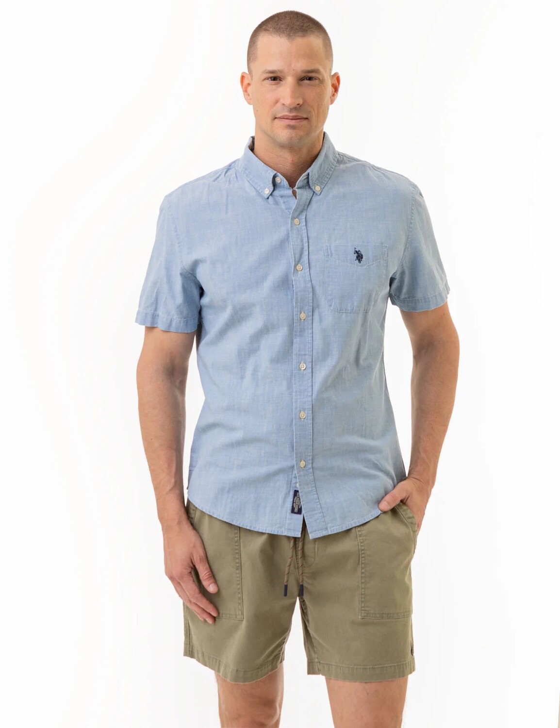 

Рубашка U.S. Polo Assn. Short Sleeve Slub Chambray Woven, синий