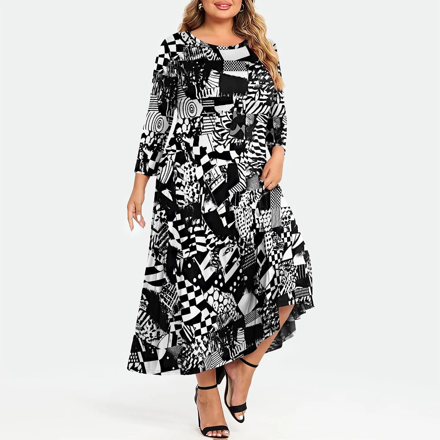 Женское платье-трапеция с принтом, модель Floral Print Swing, чёрный — фото 2