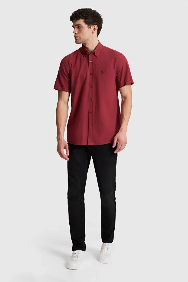 Мужская рубашка с коротким рукавом хлопковая U.S. Polo Assn., Cherry — фото 4