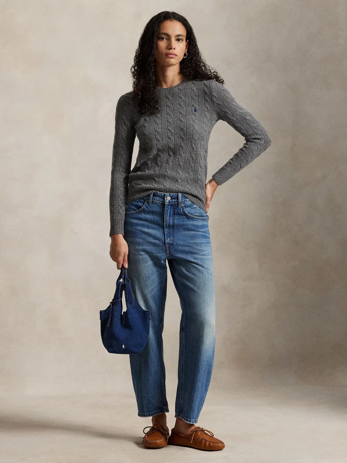 Джемпер с круглым вырезом, slim fit, модель Julianna Polo Ralph Lauren, серый — фото 3