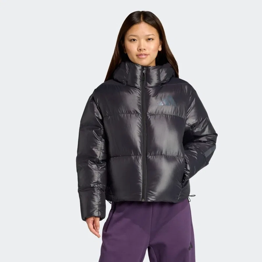 Пуховик женский с длинным рукавом, миди, adidas, Черный