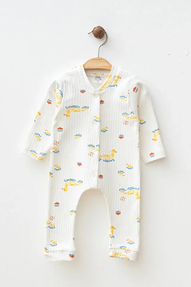 Детский комбинезон для новорожденных с принтом Baby duck Yukobaby Bebeğiniz Için En Doğalı, Ecru
