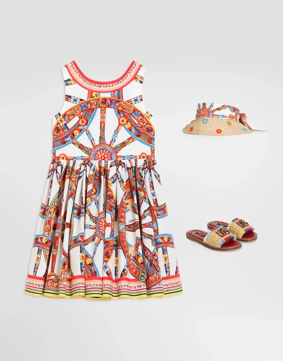 Платье из поплина с принтом Carretto DOLCE & GABBANA, бежевый — фото 2