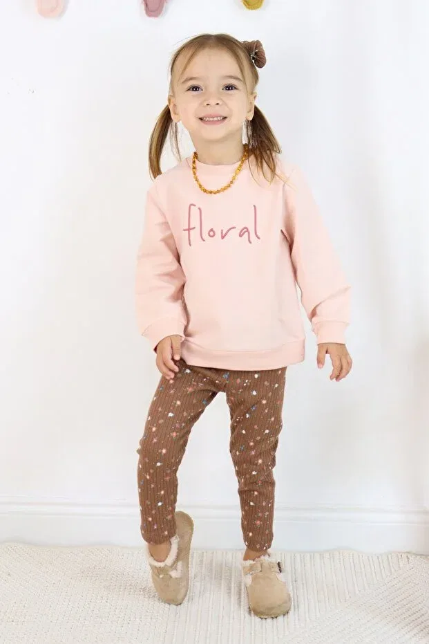 Детский комплект для девочек с цветочной вышивкой Harika Kids, Light Pink — фото 2