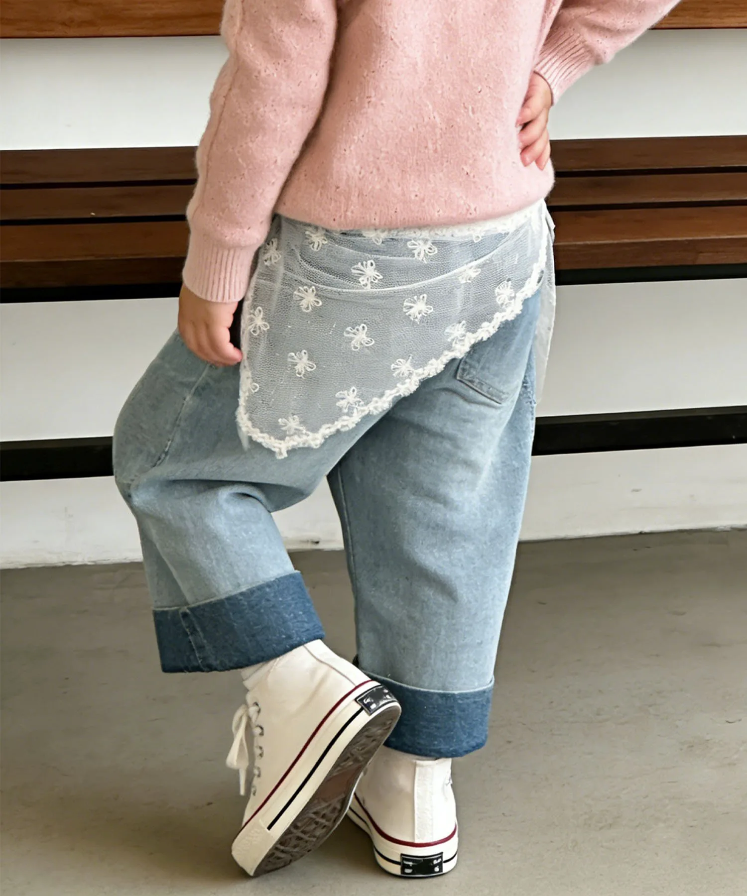 Детские джинсовые брюки с кружевным платком Aimoha Kids, blue — фото 4