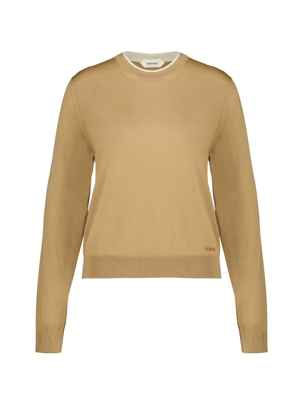 Вязаный шерстяной свитер с вышивкой VERSACE, бежевый