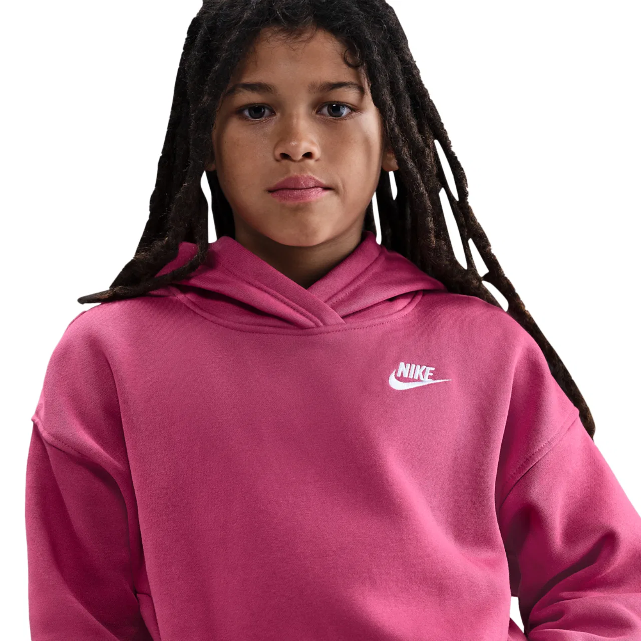 Толстовка для девочек Club Fleece Oversized PO Nike, цвет Sweet Beet/White/Sweet Beet — фото 3