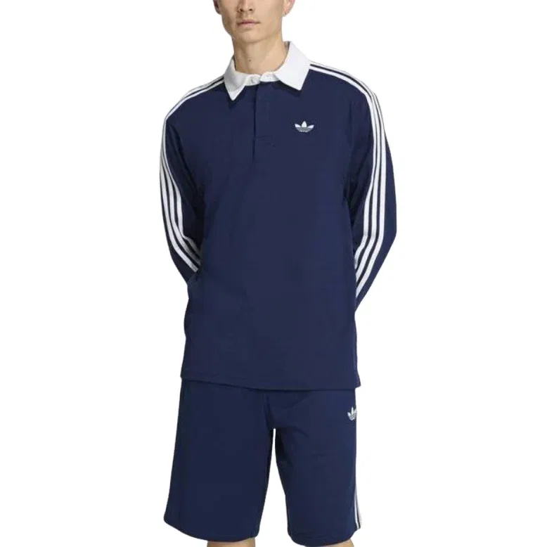 Мужское поло Three Stripes Rugby Polo Shirt Asia Sizing 'Night Indigo' adidas, Night Indigo — фото 4