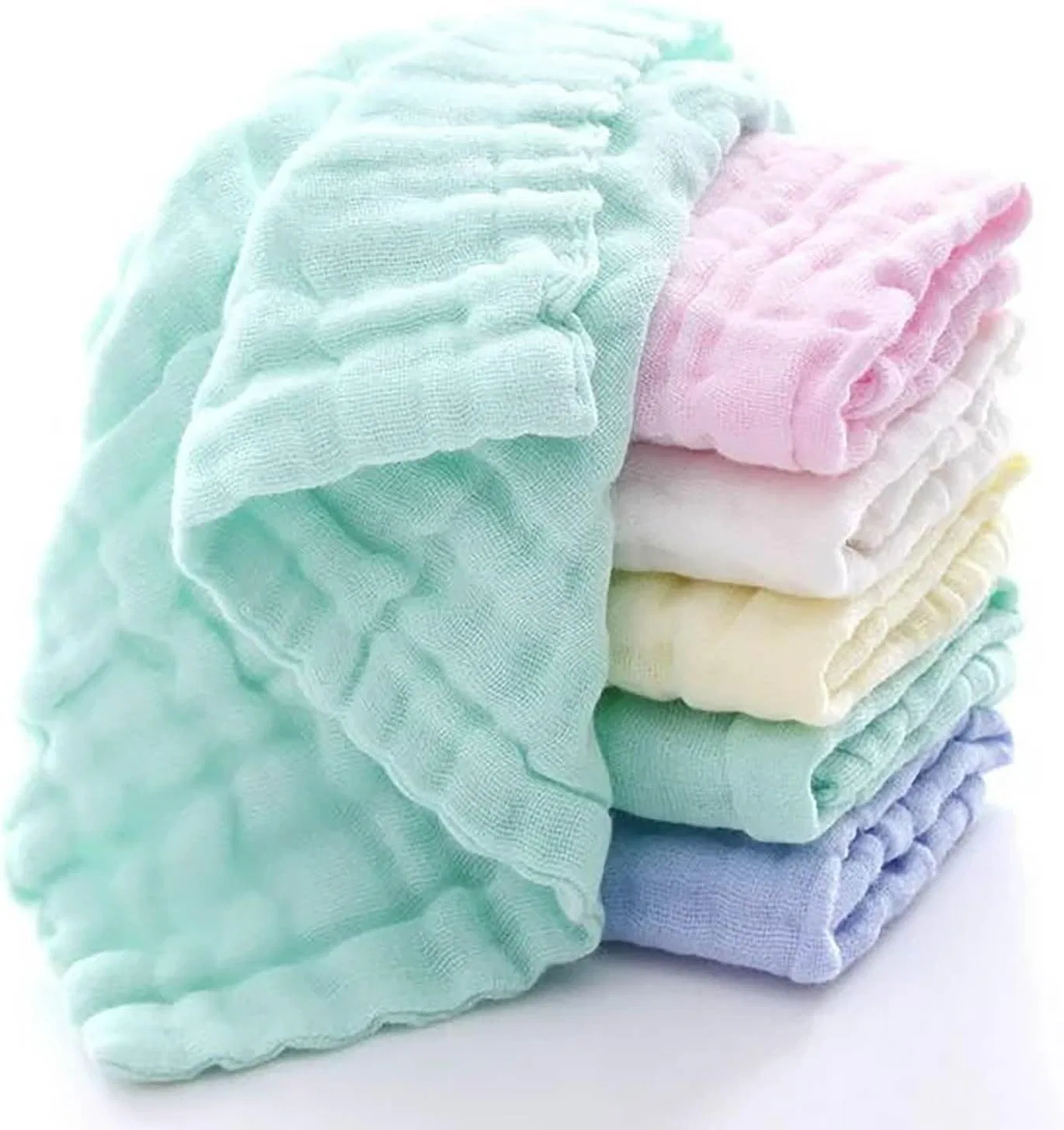 Муссиновые хлопковые мочалки для лица, 5 шт, 12x12 см, Pink Generic — фото 3