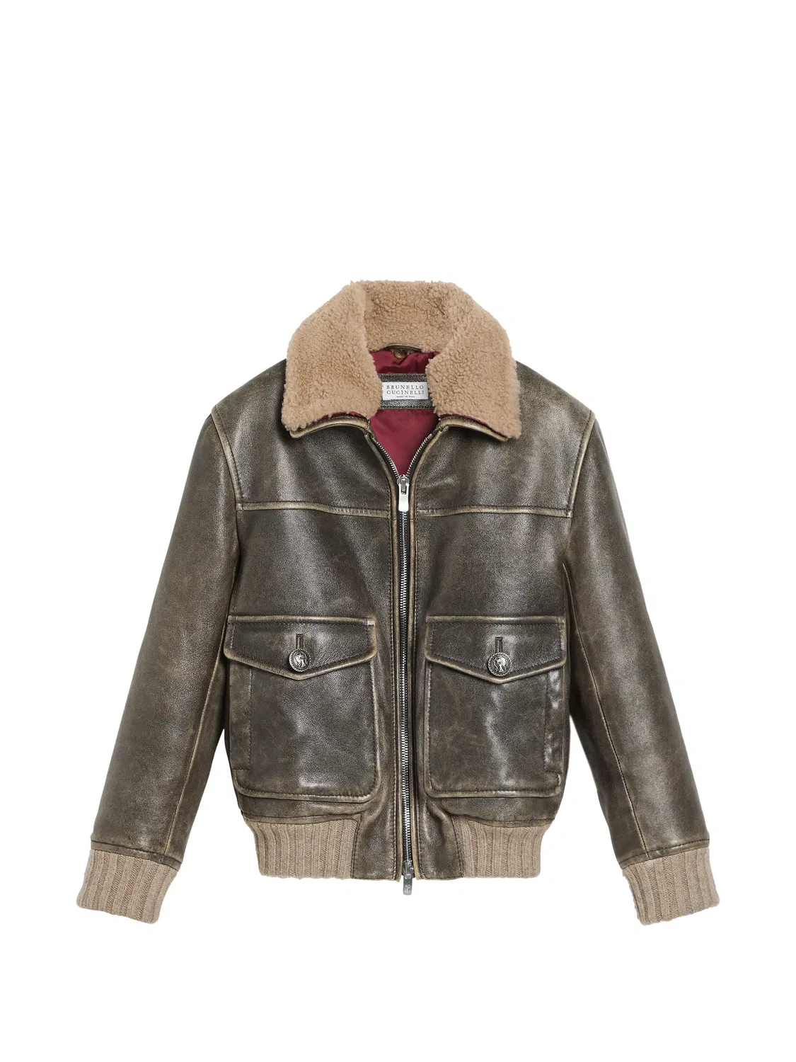 Бомбер с воротником из овчины Brunello Cucinelli Kids, коричневый