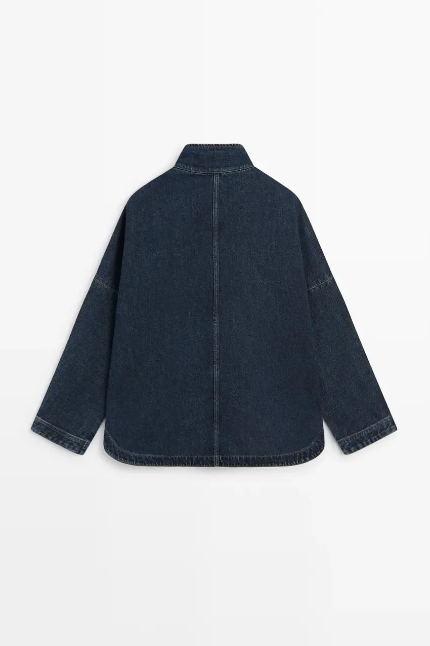 Джинсовая куртка Massimo Dutti 100% Cotton High Neck Denim, синий — фото 3