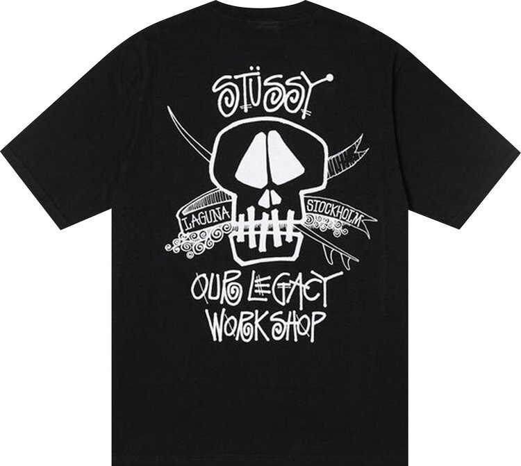 Футболка Stussy x Our Legacy Work Shop Surf Skull Pigment Dyed Tee 'Black', черный — фото 3