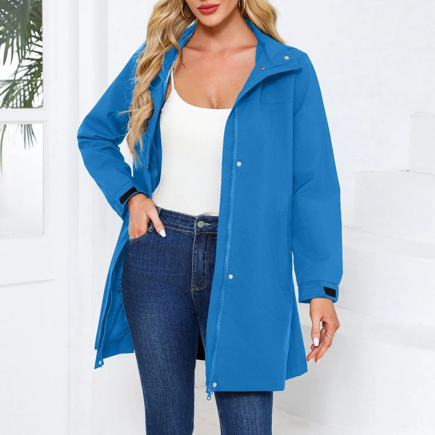 Женская непромокаемая куртка с капюшоном и утяжкой, BU2 — фото 3