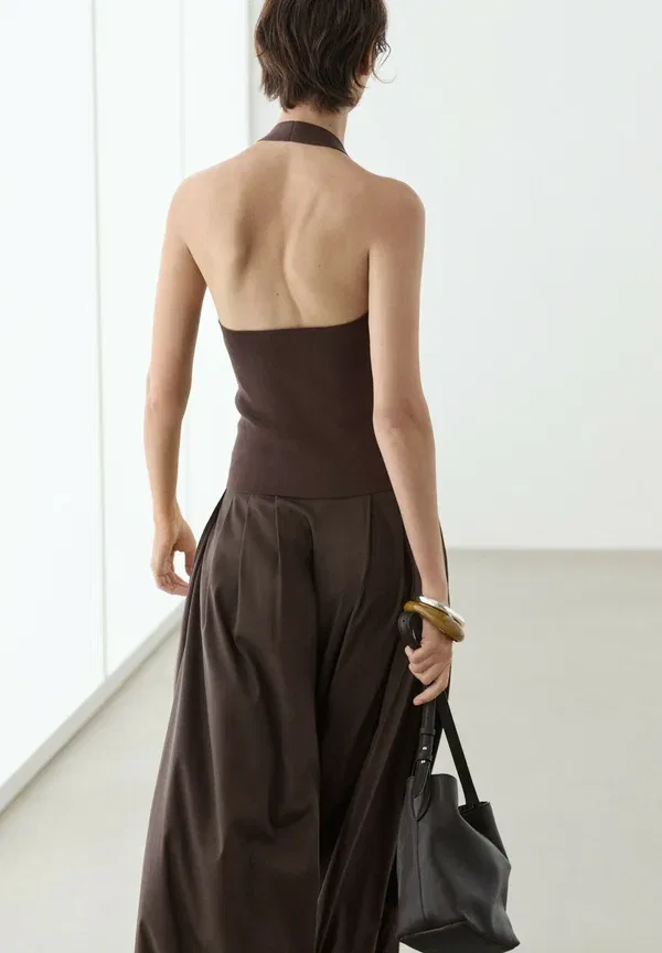 Топ из вискозы с полиамидом, модель без рукавов, Massimo Dutti, темно-коричневый — фото 3