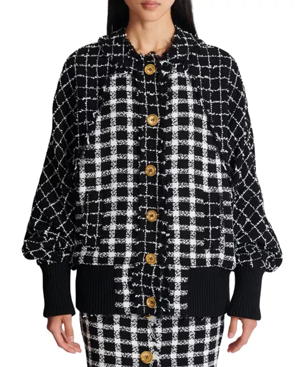 Женская куртка оверсайз из смесового твида Oversized bomber jacket in mixed tweed Balmain, черный