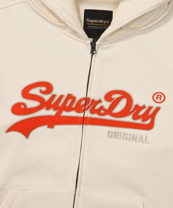 Худи на молнии, винтажный лого, Superdry, слоновая кость — фото 4