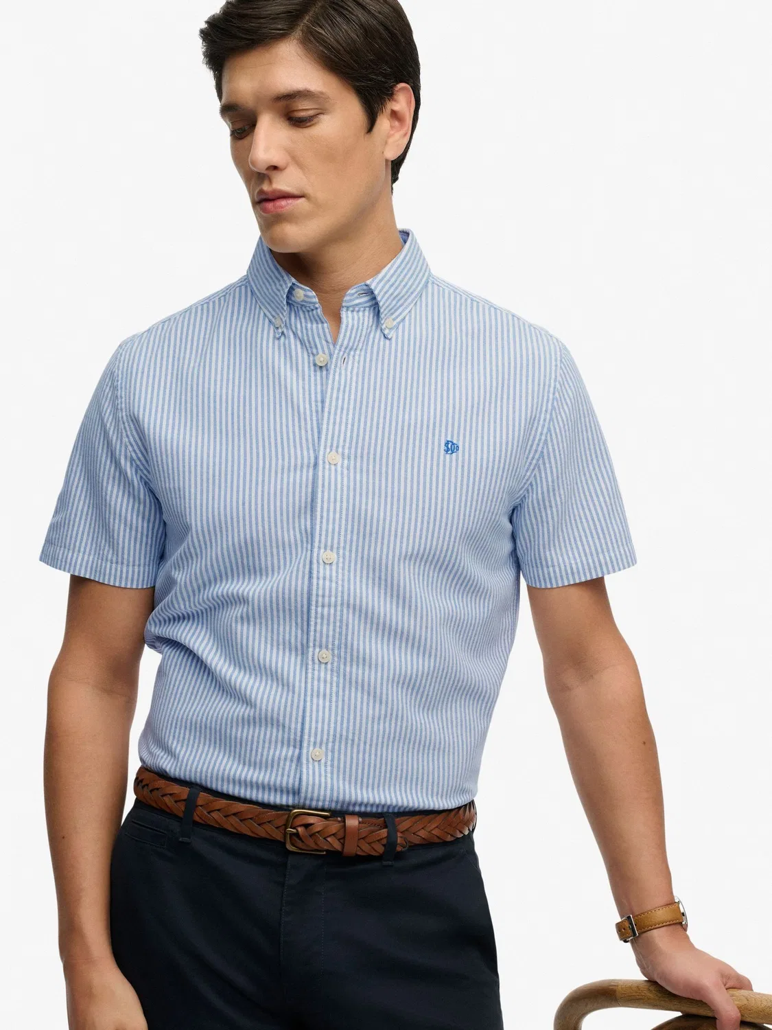 Рубашка повседневная Oxford с коротким рукавом Superdry, Blue Pinstripe