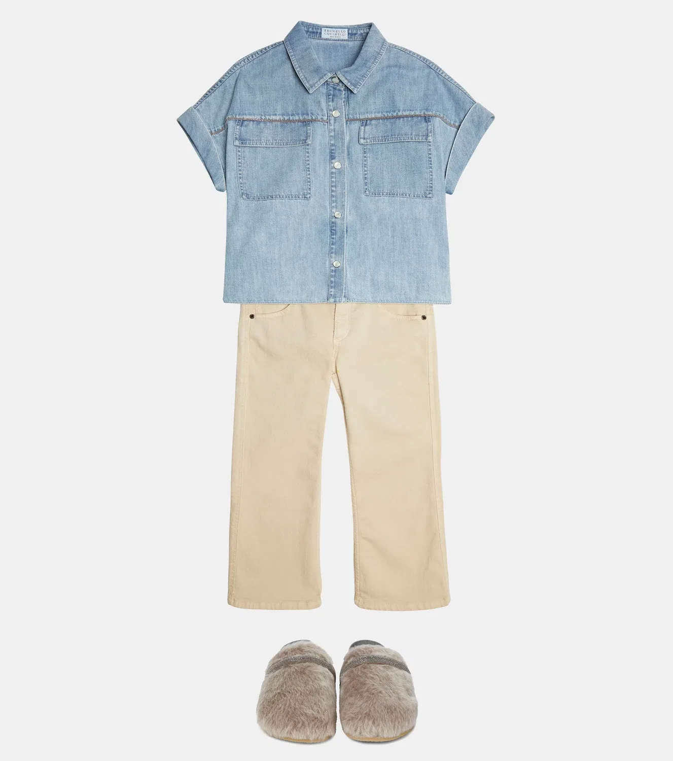 Джинсовая рубашка с накладными карманами Brunello Cucinelli Kids, синий — фото 2