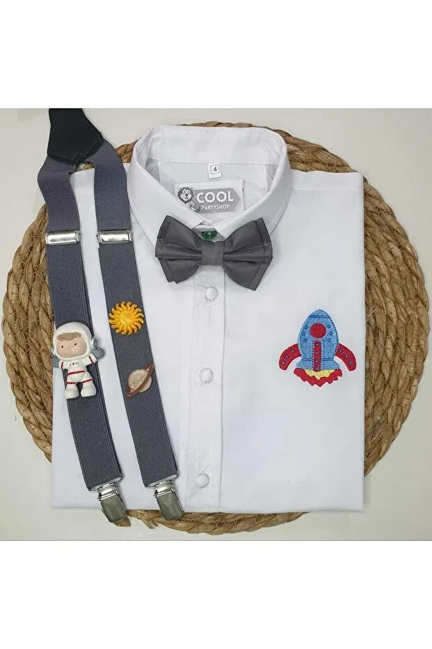 Детское для мальчиков рубашка с длинным рукавом Space Concept Sling Bow Tie Cool Partyshop, Gray