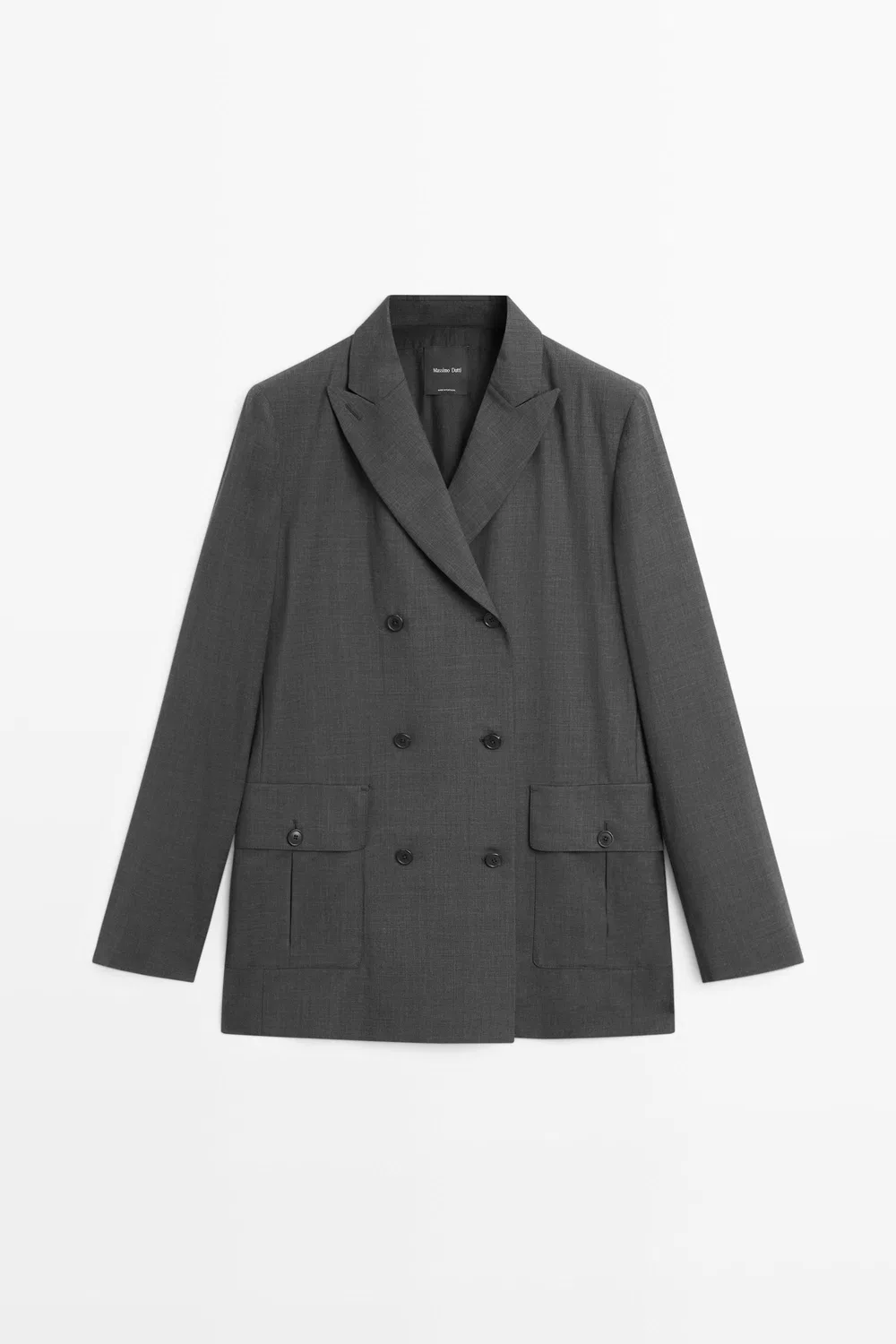 Блейзер Massimo Dutti Double-Breasted With Pocket Detail, темно-серый — фото 2