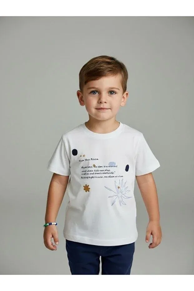 Детская футболка для мальчиков хлопковая с принтом Zekids, White — фото 3