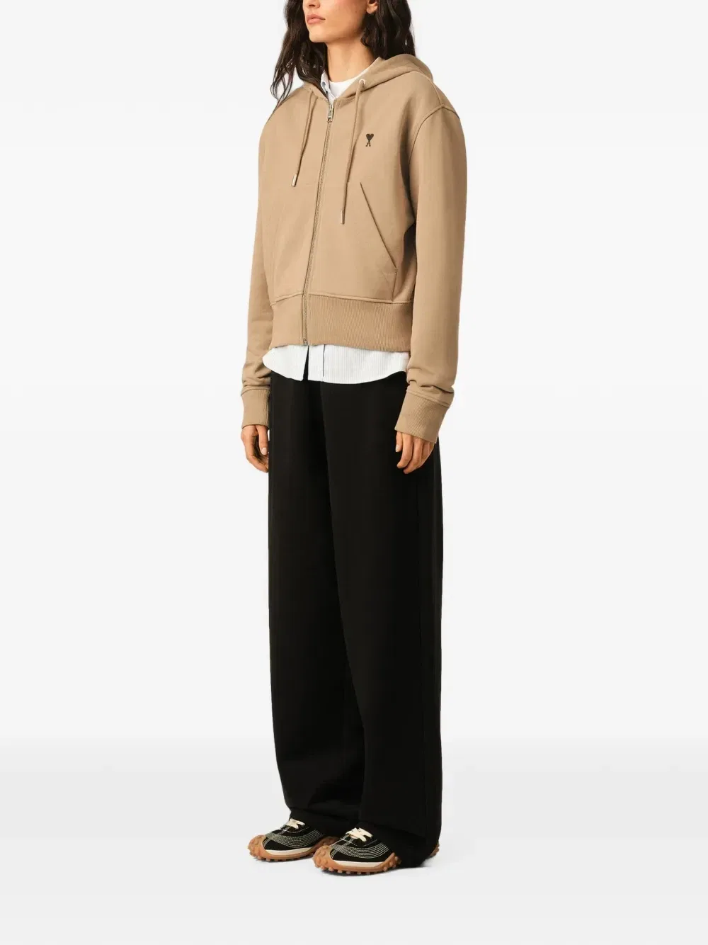 Худи на молнии с монограммой Ami de Coeur AMI Paris, бежевый — фото 3