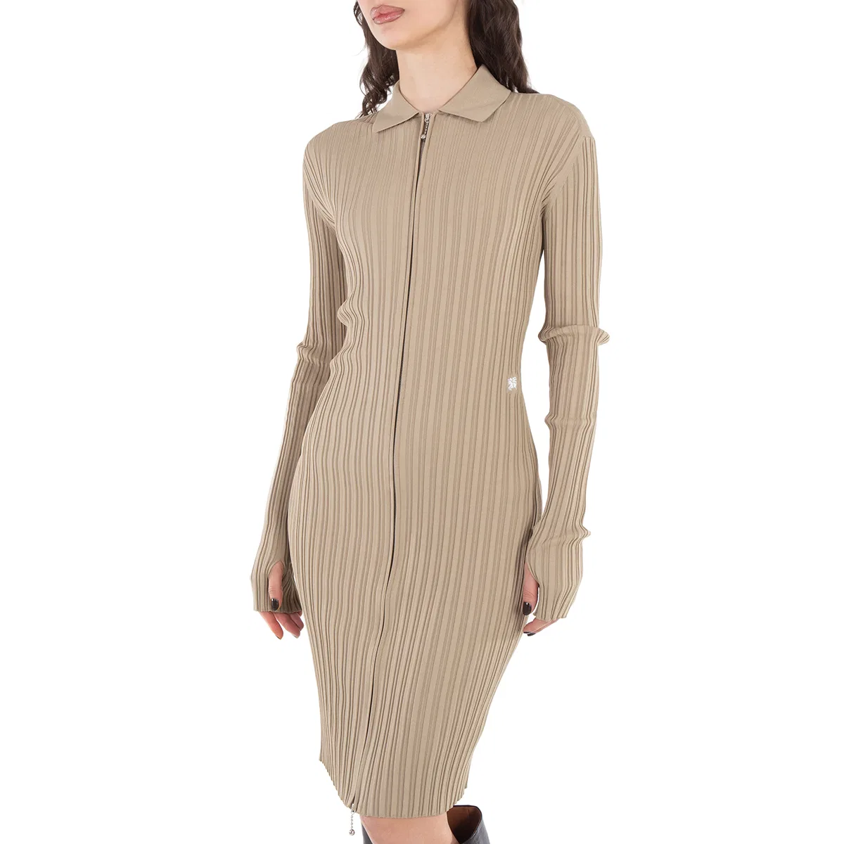 Платье из вискозного трикотажа с логотипом EKD Burberry, Limestone — фото 2