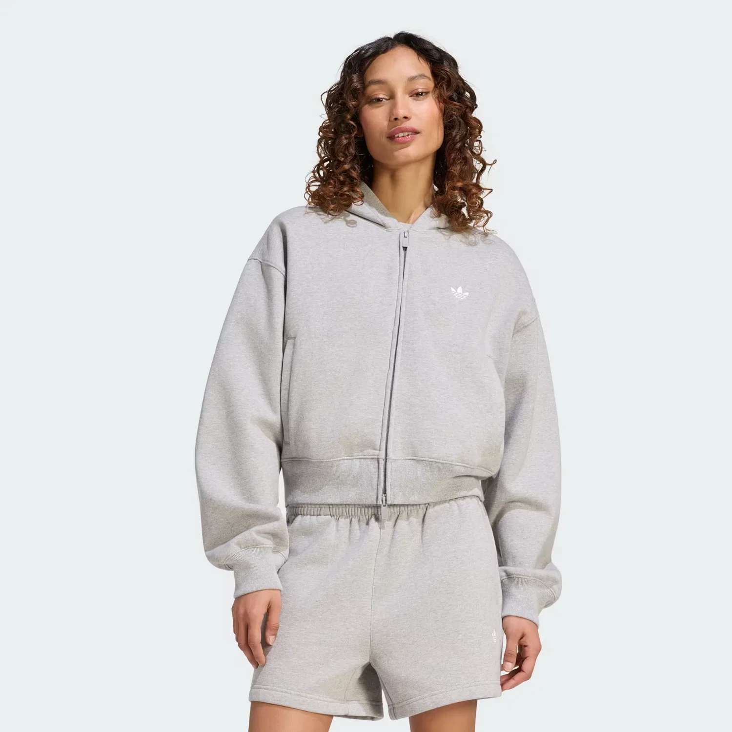 Женское укороченное худи на молнии Essentials Fleece Cropped FZ Adidas Originals, серый меланж