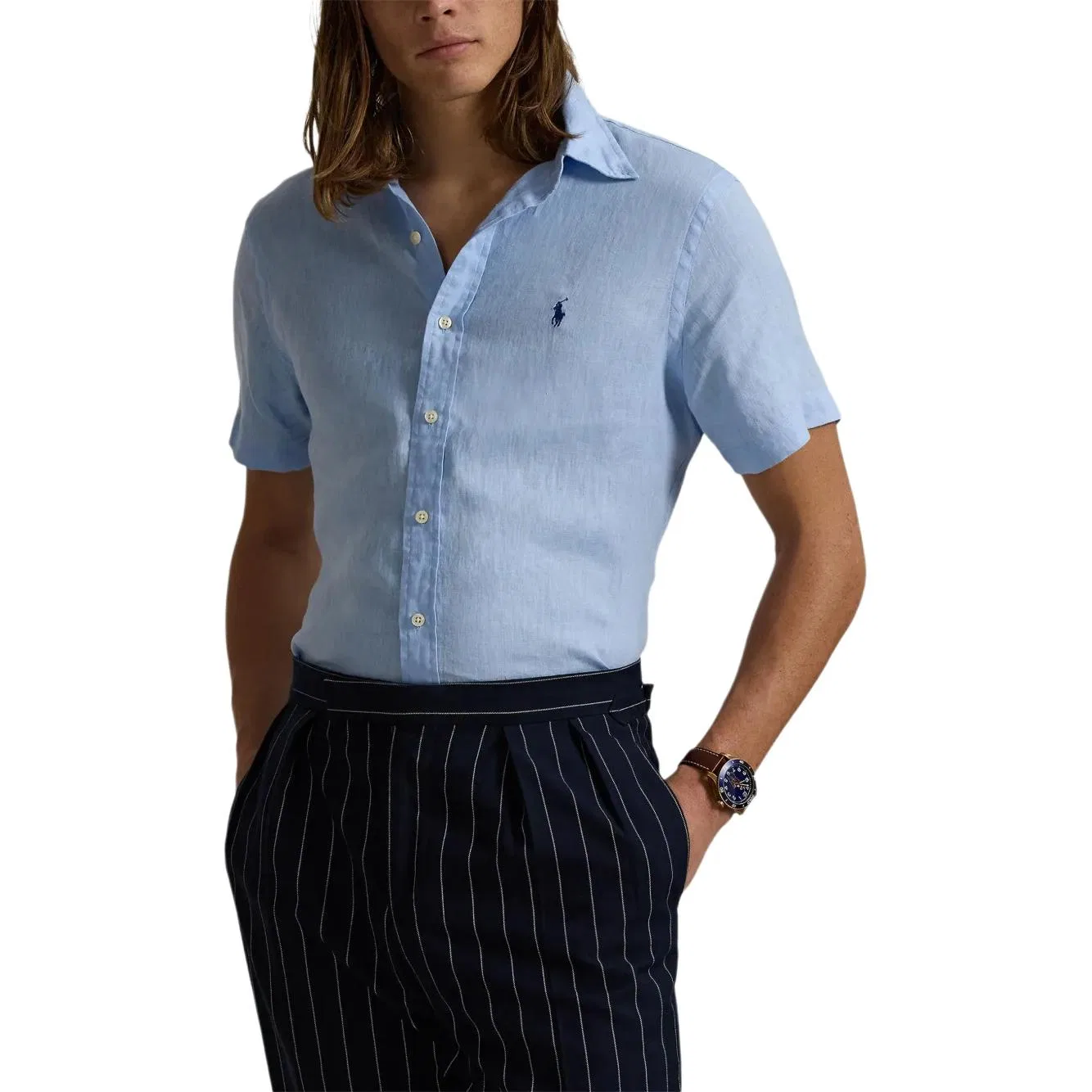 Мужская рубашка с воротником и длинным рукавом Blue Polo Ralph Lauren — фото 4