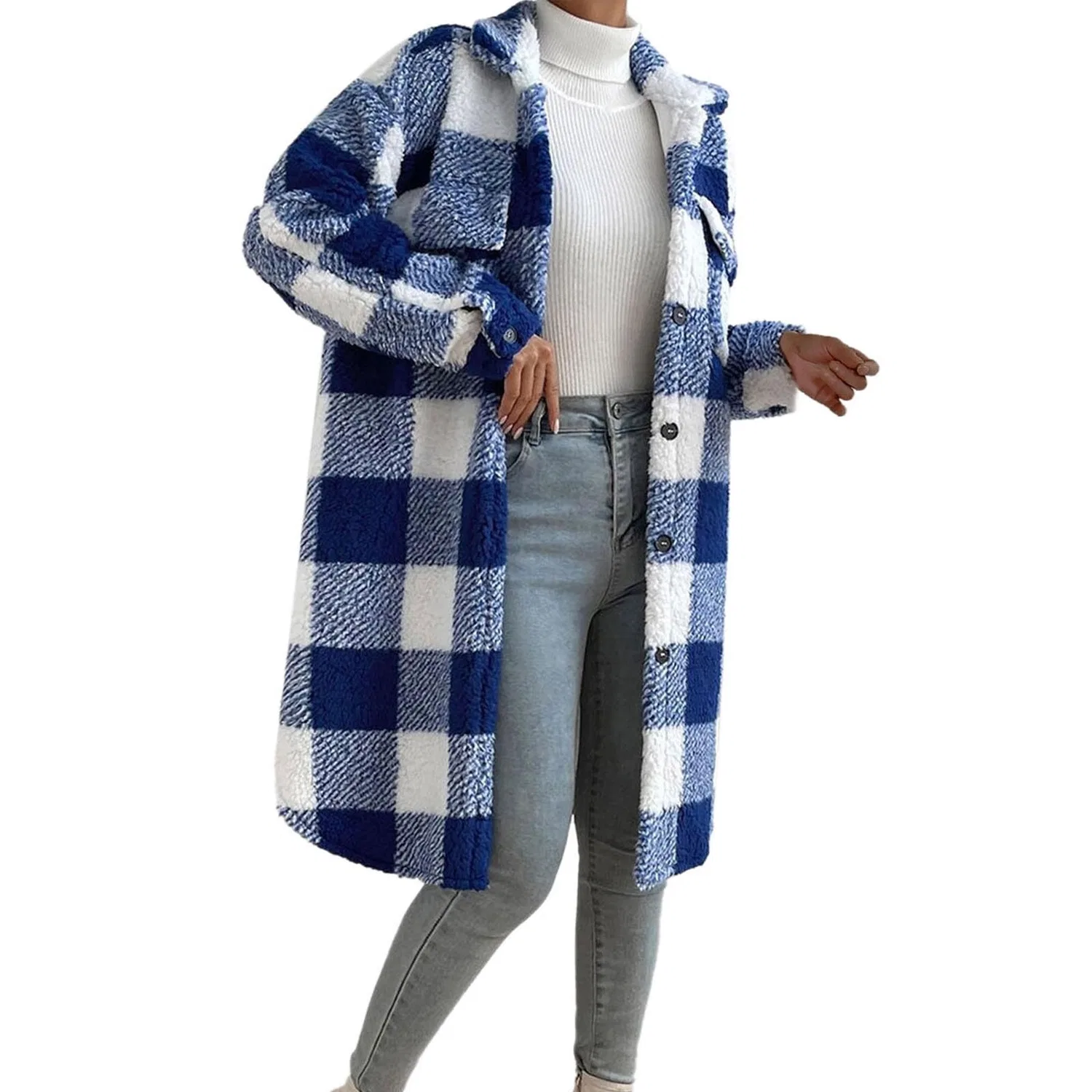 Женское зимнее пальто с принтом Padded Cardigan Men's Winter Plaid Lapel Coats Lapel Coat Down Collar Chunky Cardigans for Women UK Single Breasted Coat Trench Coats Women, Blue